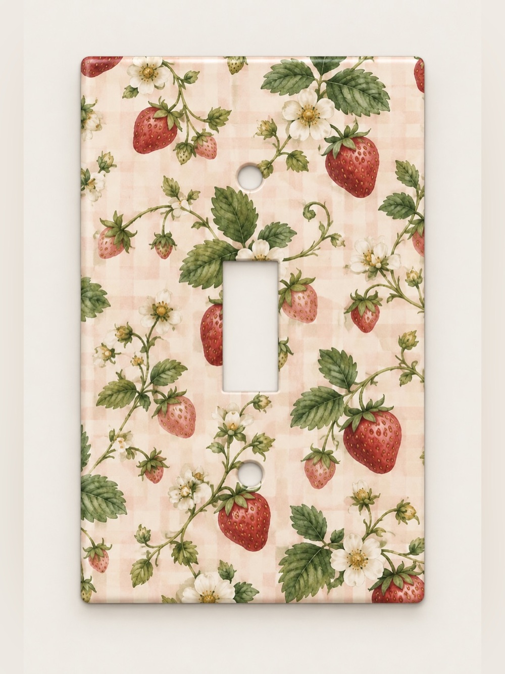 Strawberry Gingham Floral Toggle Light Switch Wall Plate Cottage Decor